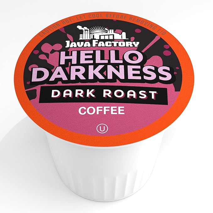 Java Factory Dark Roast Coffee Pods Hello Darkness 40 Count - Compatible with Keurig K Cup Brewers Bold and Intense Coffee Flavor for Coffee Aficionados