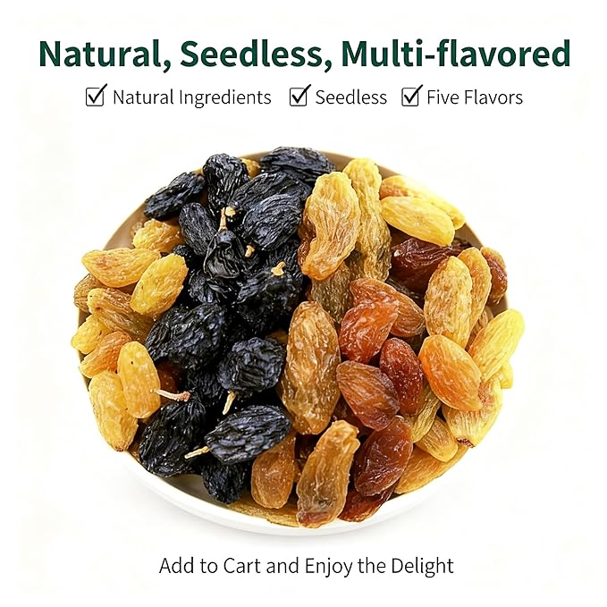 Five-Color Raisin Mix Snack Seedless &amp Soft Individually Packaged Dried Fruit No Wash Needed For Baking Oatmeal Yogurt