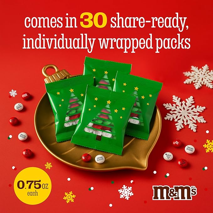 M&ampM’S WORLD Christmas Party Favors (30 Pack) Printed M&ampM’S With Festive Icons Christmas Candy for Party Treats Holiday Snacks Party Decor