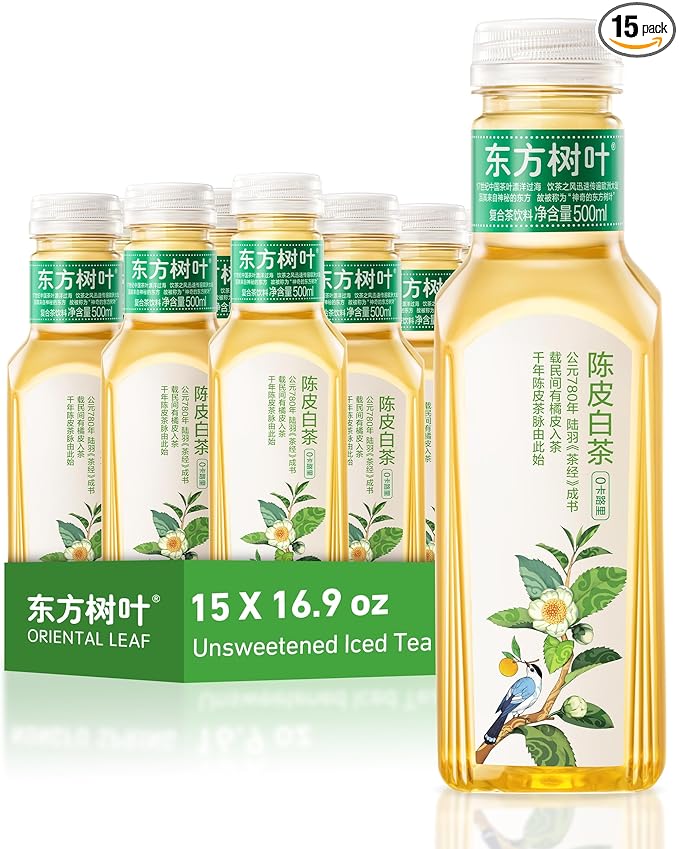 ORIENTAL LEAF Unsweetened Iced Tea – Bottled Mandarin White Tea 16.9 FL oz bottles (Pack of 15) Sugar Free 0 Calories