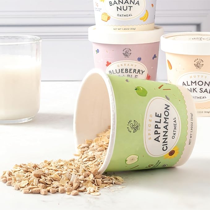 Mylk Labs Apple Cinnamon Protein Oatmeal Cups Whole Grain Low Sugar High Fiber Breakfast with Superfoods Quick &amp Easy On the Go Instant Oatmeal Rolled Oats Gluten Free Vegan Nut Free 6