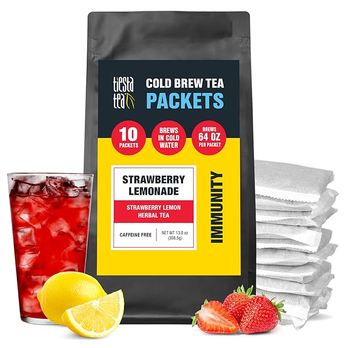 Tiesta Tea - Strawberry Lemonade Cold Brew Tea Loose Leaf Strawberry Lemon Herbal Blend Premium Iced Blends Non-Caffeinated Iced Drink 10 Cold Brew Bags Makes 64oz Pitcher Each