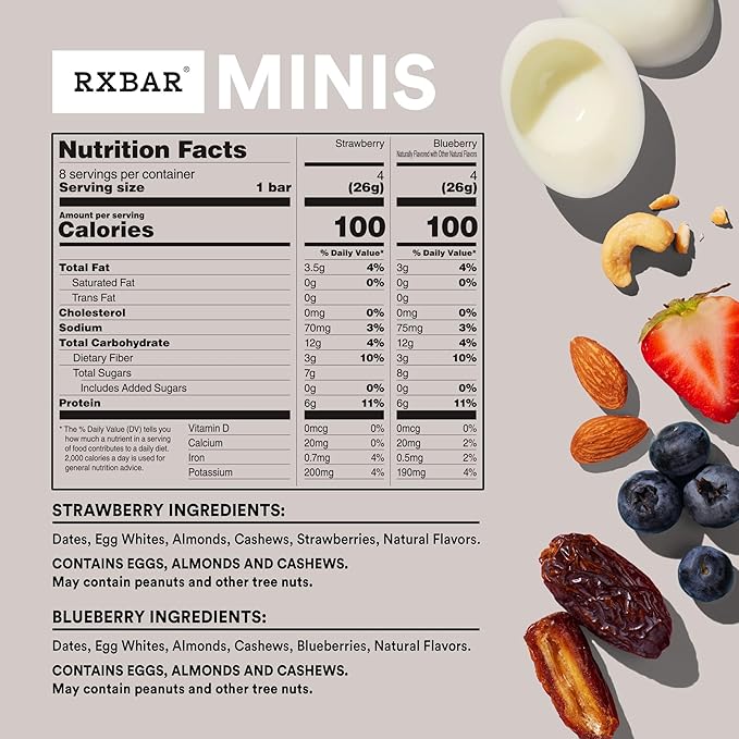RXBAR Minis Protein Bars 6g Protein Gluten Free Snacks Variety Pack (4 Boxes 32 Count)