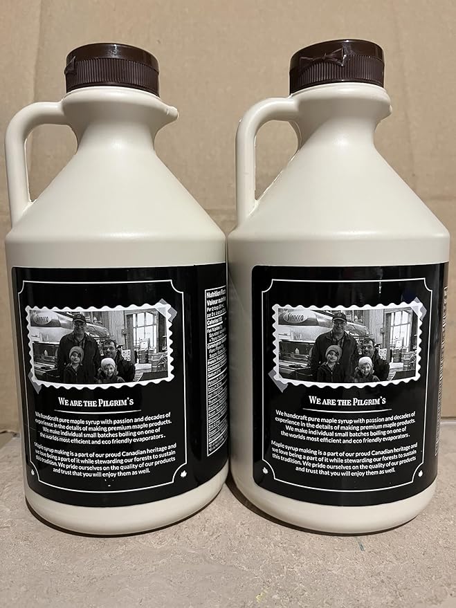Pilgrim's Unblended Small Batch Single Source Canadian Maple Syrup 2 Count 1 Litre Bottles (68 fl oz Total)