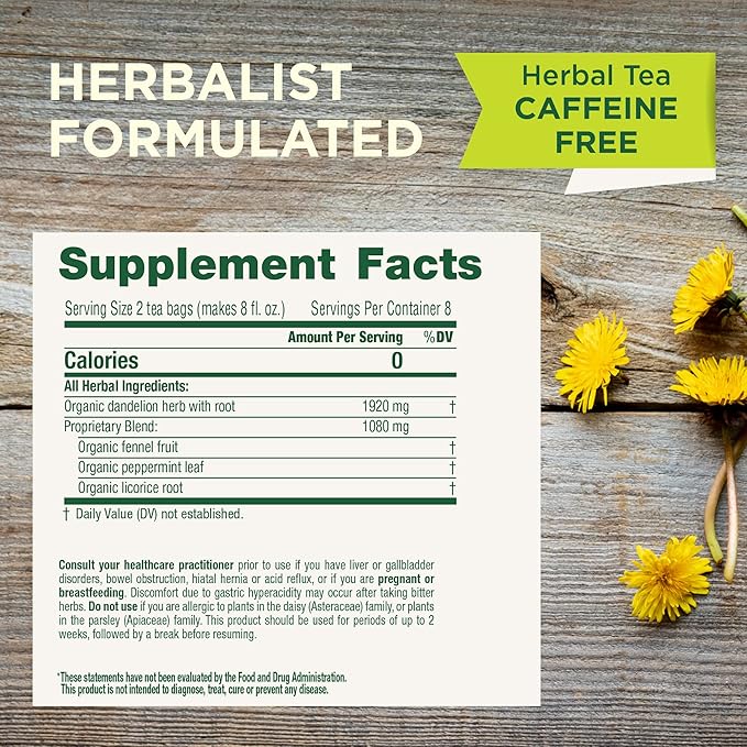 Traditional Medicinals Tea Organic EveryDay Detox Dandelion - Supports Healthy Liver &amp Kidney Function Detox - Kosher Non-GMO Caffeine-Free - 96 Tea Bags (6 Pack)