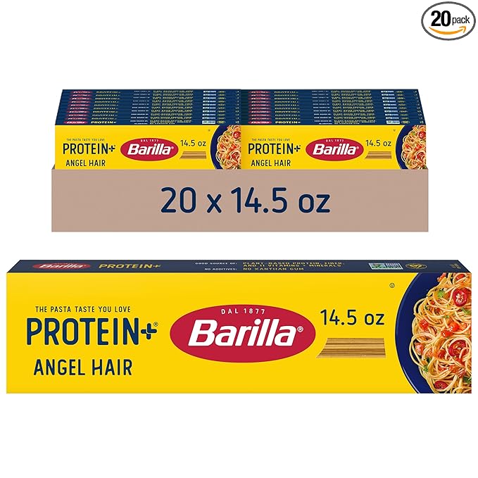 Barilla Protein+ (Plus) Angel Hair Pasta 14.5 Ounce (Pack of 20) - plant based - Made from Lentils Chickpeas &amp Peas - Non-GMO Kosher Certified