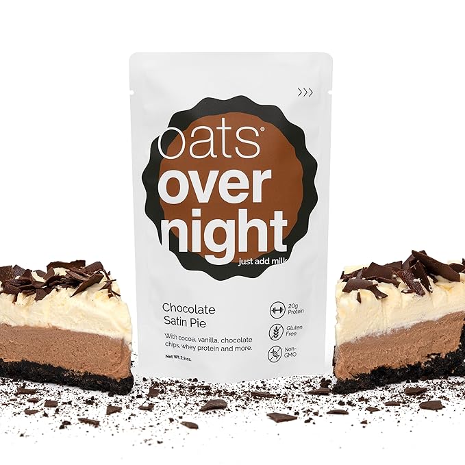 Oats Overnight Chocolate Satin Pie - Overnight Oats with 20g Whey Protein High Fiber Breakfast Protein Shake - Gluten Free Oatmeal Non GMO High Protein Oatmeal (2.9 oz per Meal) (24 Pack)