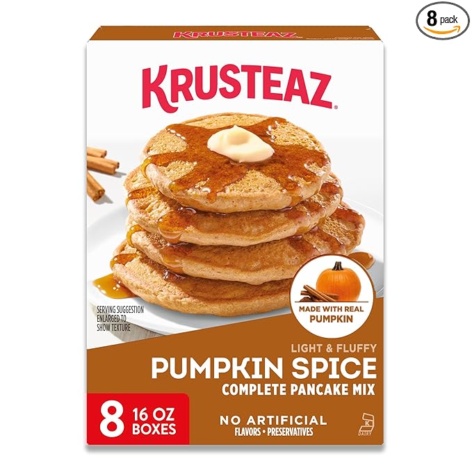 Krusteaz Light &amp Fluffy Pumpkin Spice Complete Pancake Mix 16-Ounce Boxes (Pack of 8)