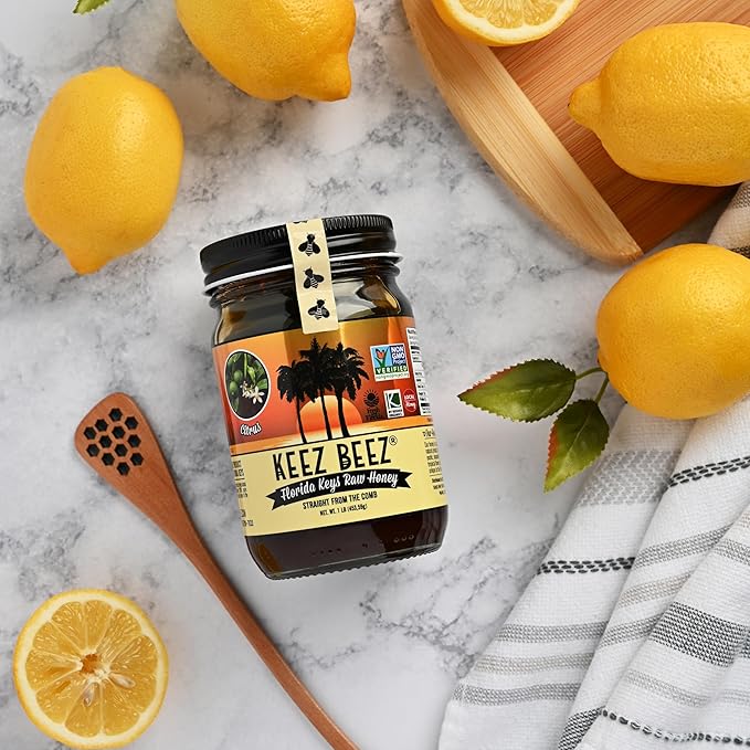 KEEZ BEEZ 100% Natural Raw Gold Honey – Citrus 16 fl oz (1 lb) in Glass Jar – Organic Non-GMO Kosher Certified Key Lime and Kumquat Flavor Perfect for Desserts and Everyday Use
