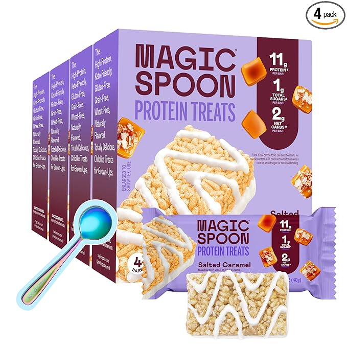 Magic Spoon Treats - 16 High Protein Bars Salted Caramel - High Protein Gluten Free Snack - Sugar Free &amp Gluten Free Protein Cereal Bar - Low Carb &amp Keto Friendly - Healthy Snacks for Adults