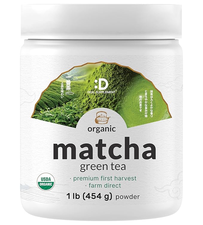 Organic Matcha Green Tea Powder 1 lb (454g) | First Harvest Culinary Grade | Japanese Sourced Cafe Mix | Zero Sugar Keto Friendly Non-GMO Vegetarian