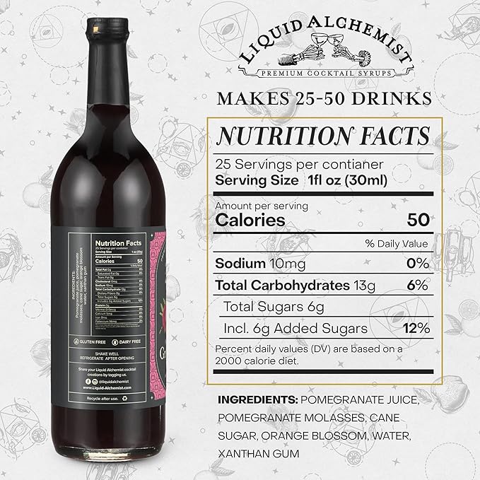 Liquid Alchemist Grenadine Syrup for Cocktails - Real Ingredients Make our Pomegranate Syrup the Perfect Shirley Temple Mix - Our Small Batch is Non-GMO Gluten Free &amp Vegan (25.4 oz)
