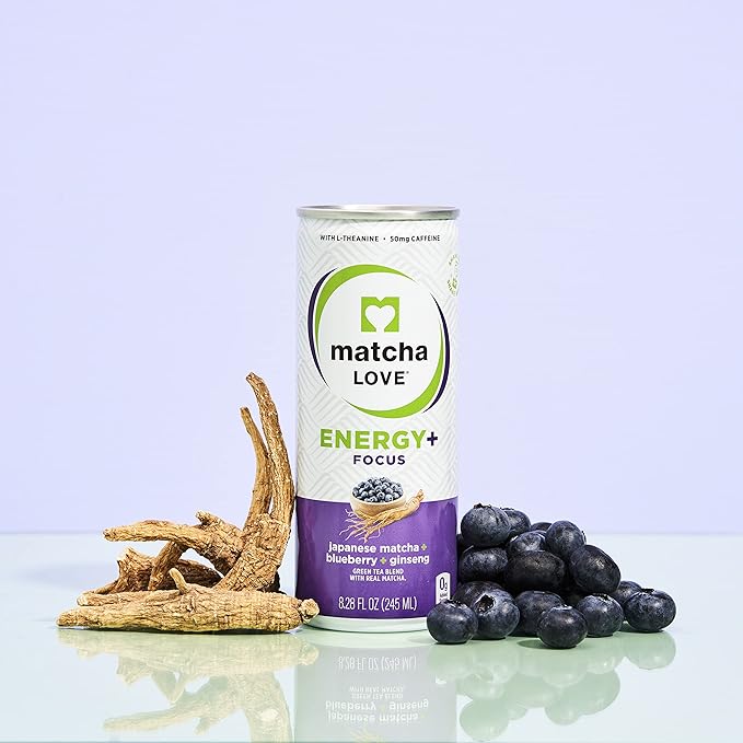 Matcha Love Energy+ Focus Japanese Matcha + Blueberry &amp Ginseng Tea Blend 8.28 Fl Oz Pack Of 12