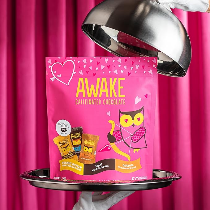 AWAKE - Caffeinated Chocolate Bites - 50mg Caffeine per bite - Bite Me Baby! Variety Pack (3 Flavors) 50 Count 0.48oz each - Peanut Butter Milk &amp Caramel - Coffee Alternative