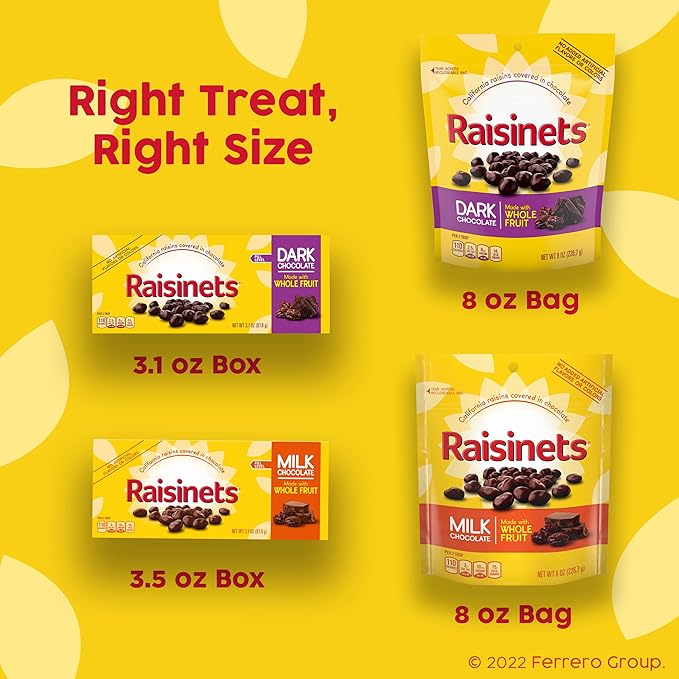 Raisinets Dark Chocolate Covered California Raisins Movie Theater Candy Box 3.1 oz each Bulk 15 Pack