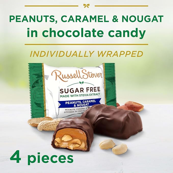 RUSSELL STOVER Sugar Free Peanut Caramel &amp Nougat Chocolate Candy 2.4 oz. bag (Pack of 10)