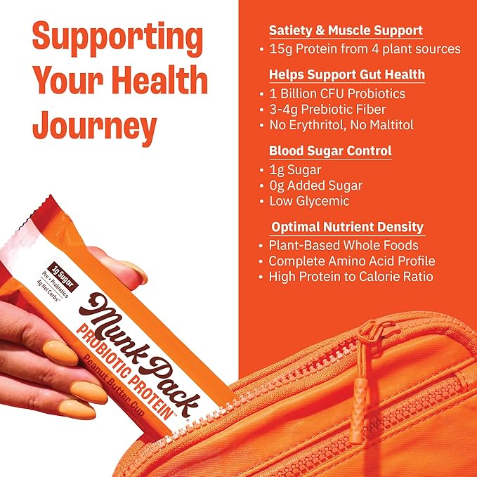 Munk Pack Peanut Butter Cup Probiotic Keto Protein Bars | 15g Plant Protein 1g Sugar 4g Net Carbs | Non-GMO Plant-Based Low Sugar Gluten-Free Snacks | 12 Count