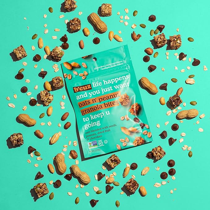 B'cuz Granola Bites 4-Bag Gluten Free Healthy Snacks for adults Healthy Granola Gluten Free Snack - Kosher Snacks for Kids Vegan Snack - 3 oz Oats 'n Peanuts (Pack of 4)