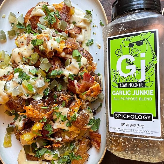 Spiceology &amp Adam McKenzie - Garlic Junkie - All-Purpose Seasoning BBQ Rubs and Spice Blends - Use On: Beef Brisket Corned Beef Steak Pork Chicken Poultry Seafood or Vegetables - 20 oz
