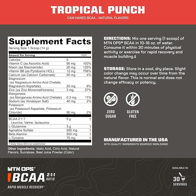 MTN OPS Cam Hanes Whey Protein &amp Tropical Punch BCAA Bundle – Chocolate Caramel Protein Powder + Amino Acids