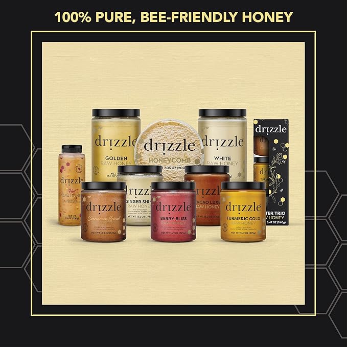 Drizzle Cinnamon Spiced Raw Honey - All Natural Pure Raw Honey with Organic Cinnamon Unfiltered Use in Tea &amp Coffee Sugar Substitute Certified Kosher - 13.2 oz Jar (375 g) Pack of 2