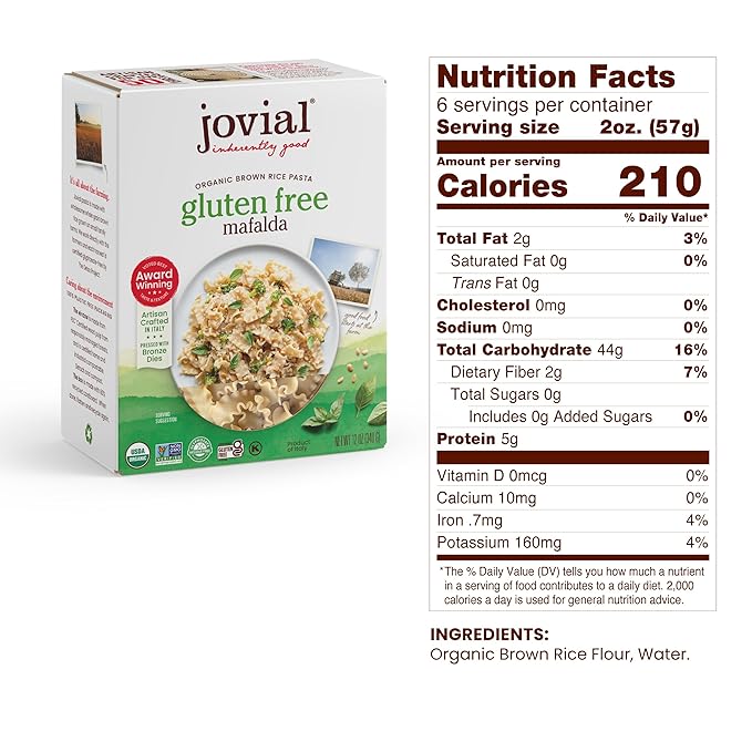 Jovial Whole Grain Brown Rice Pasta Variety Pack (Mafalda Farfalle Elbows Fusilli Casarecce Penne) - Organic Whole Grain Brown Rice Pasta Gluten Free Dairy Free Made in Italy - 12 Oz 6 Pack