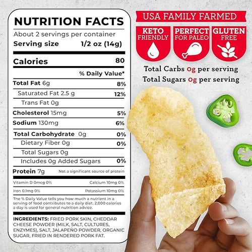 4505 Jalapeno Cheddar Seasoned Chicharrones Fried Pork Rinds - Jalapeno Cheddar Flavored Pork Skins - Low Carb Gluten-Free Protein Snack - 1.1oz (Pack of 12)