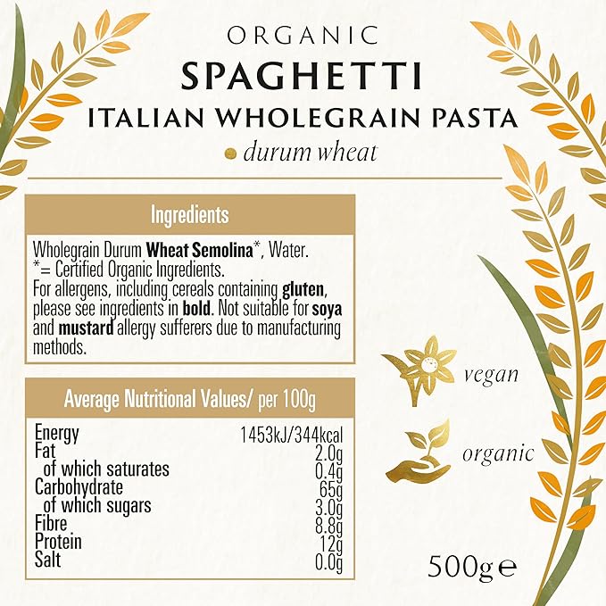 Biona Organic - Wheat Pasta Wholegrain - Spaghetti - 500g (Case of 12)