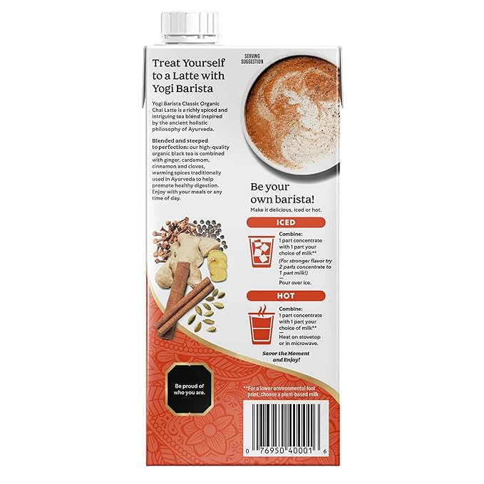 Yogi Barista Classic Organic Chai Latte - 32 Fluid Oz (3 Pack) - Organic Chai Tea Concentrate - Supports Healthy Digestion - Includes Black Tea Ginger Cardamom Cinnamon &amp More