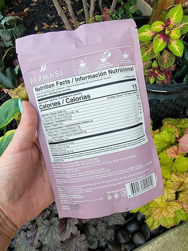 FARMASi Nutriplus Instant Coffee and Chicory Blend Medium Roast Low Caffeine Coffee Alternative Vegan Soluble Beverage with Chicory Root 3.53 oz