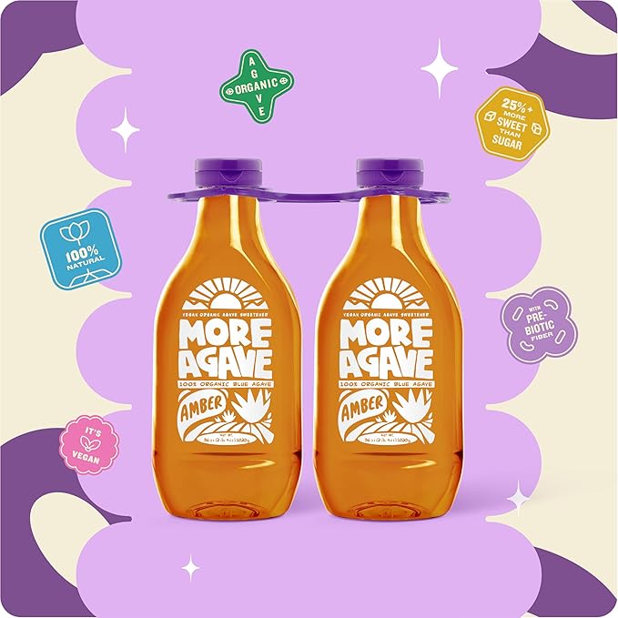 Agave Syrup Organic Blue Agave Nectar Sweetener Low Glycemic Sugar Alternative Vegan Gluten Free Non-GMO All-Natural Liquid Sweetener 2 Pack 36 oz