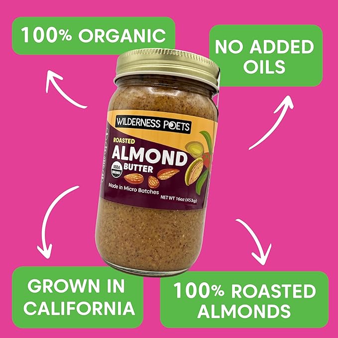 Wilderness Poets Roasted Almond Butter - Organic Smooth Creamy No Salt Unsweetened Nut Butter - Bulk Size (17 Pound - 2 Gallon)