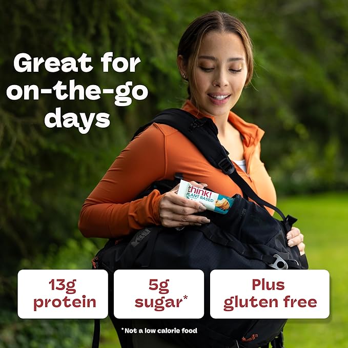 think! Vegan/Plant Based High Protein Bars - Peanut Butter Chocolate Chip 13g Protein 5g Sugar No Artificial Sweeteners Non GMO Project Verified 10 Count (Packaging May Vary)