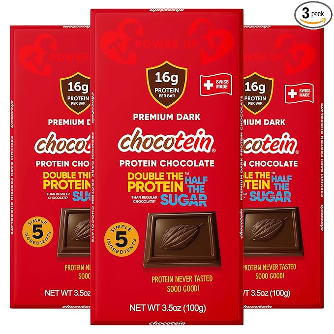 Chocotein - Protein Rich Fine Chocolate - Premium Swiss Dark Chocolate (71% Cocoa) - Double the Protein Half the Sugar than Regular Chocolate Bars - 3.5 oz (100g) Pack of 3 Bars
