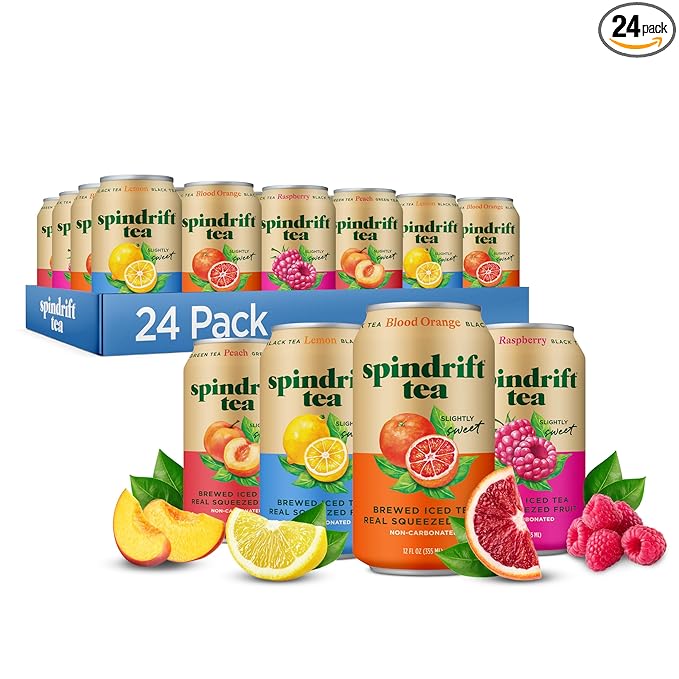 Spindrift Brewed Iced Tea Variety Pack with Black Tea &amp Green Tea Made with Real Squeezed Fruit No Carbonation 12 Fl Oz Cans Pack of 24 (22-49 Calories)
