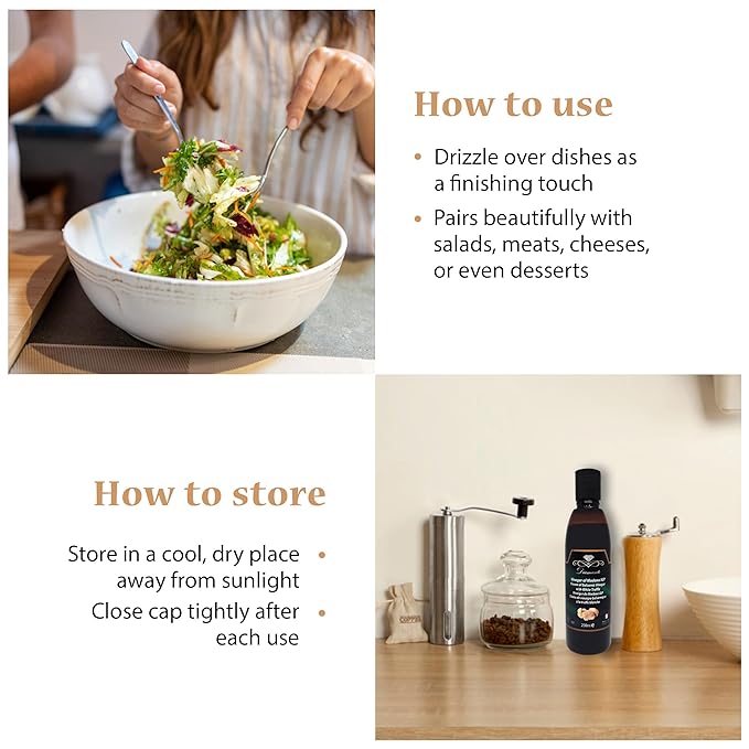Diamante Italy Cream of Balsamic with White Truffle Vinegar of Modena IGP - Gourmet &amp Luxurious Vinegar for Dressing Dipping &amp Glazing - Non GMO &amp Made in Italy - 250ml