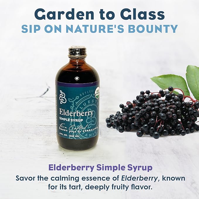 Bluestem Botanicals Organic Elderberry Simple Syrup 8 oz Cocktail and Mocktail Mixer for Drinks Non-Alcoholic