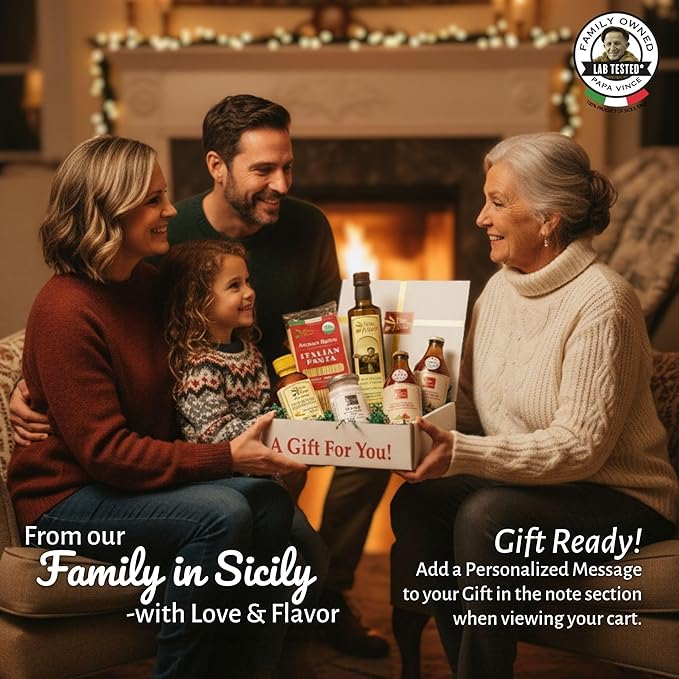 Papa Vince Italian Food Basket - Gourmet Gifts for Italians crafted in Italy from locally sourced organic ingredients by our family in Sicily Italy