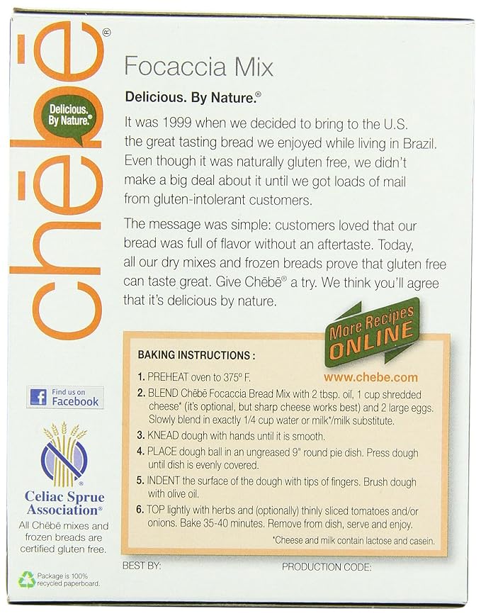 Chebe Bread Focaccia Flat Bread Mix Gluten Free 7.5-Ounce Bags (Pack of 8)