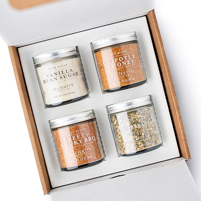 Calicutts Best Sellers Gourmet Spice Gift Set Mediterranean Chipotle and Honey Sweet and Smoky BBQ and Vanilla Bean Sugar Collection Elevates Family Meals Handcrafted Small Batch