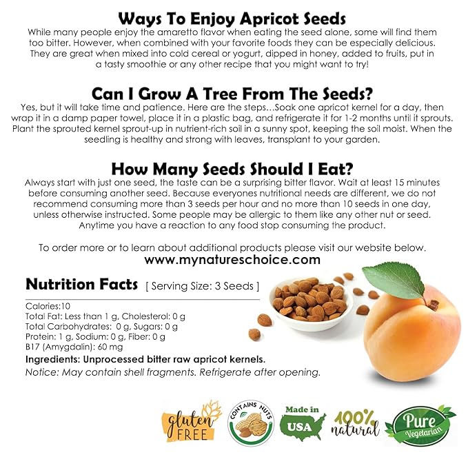 Apricot Seeds California Grown Bitter Raw 100% All Natural From Organic Farms 1 LB