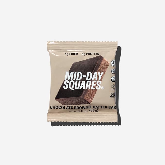 Mid-Day Squares Brownie Batter Protein Chocolate Bars 1.16 Oz each 4 Packs (48 Squares) | Made with Real Chocolate 6g Plant Protein 4g Fiber Gluten Free Plant-Based