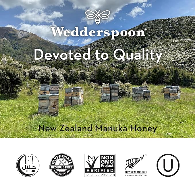 Wedderspoon Raw Manuka Honey 1100+ MGO 8.8 Oz Unpasteurized New Zealand Honey Non-GMO BPA-Free Jar Superfood &amp Natural Wellness Support
