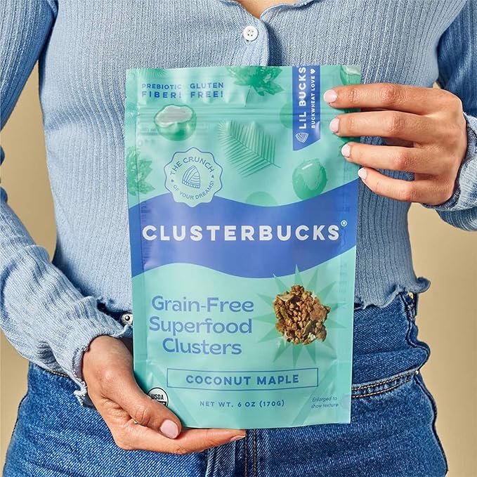 Lil Bucks Clusterbucks Gut Friendly Clusters made with Regenerative Organic Sprouted Buckwheat Gluten Free Snack (Coco Maple 6 Pack)