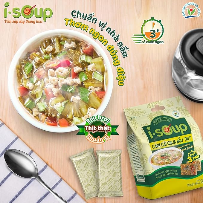 Set 3 Canh I-Soup Vietnamese Instant Soup Mix Variety Pack Vegetarian Canh Chua Chay Canh May Ngu Sac Canh Rau Ngot 3 Flavors