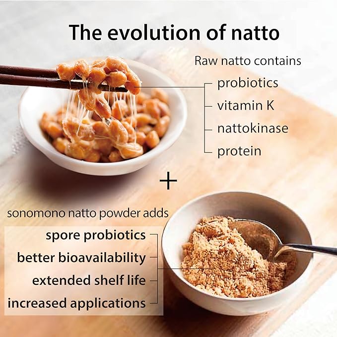 sonomono Japanese Natto Mild Flavor Fermented Soybean Powder. Traditional superfood Freeze-Dried Non-GMO Vegan. Natural Source of Probiotics Prebiotics Vitamin K. Made in Japan 60 g