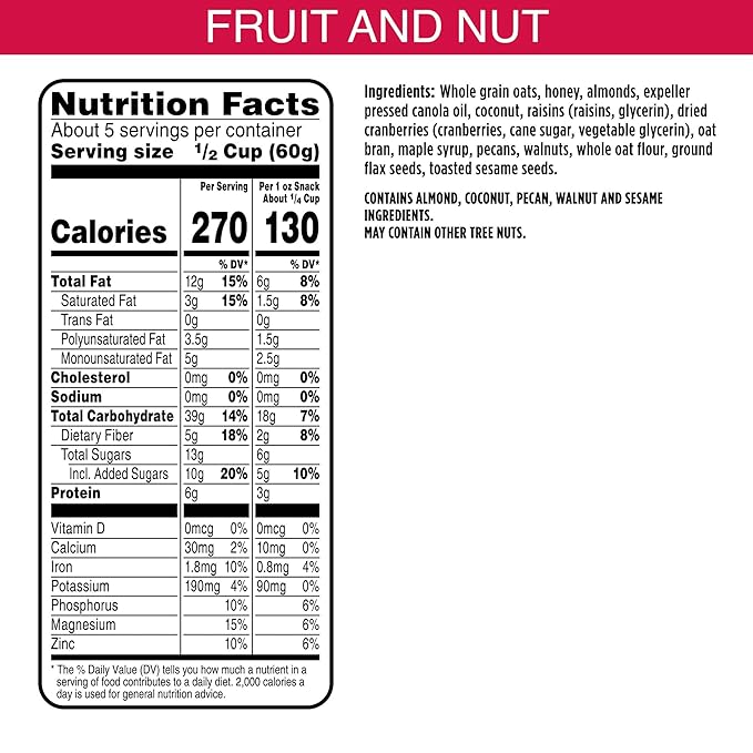Bear Naked Granola Cereal Whole Grain Granola Breakfast Snacks Fruit and Nut Medley (6 Bags)