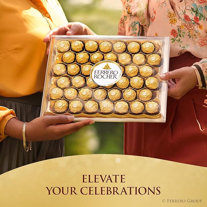 Ferrero Rocher Gourmet Hazelnut Milk Chocolate Gift Box 42 Individually Wrapped Chocolates 18.5 oz