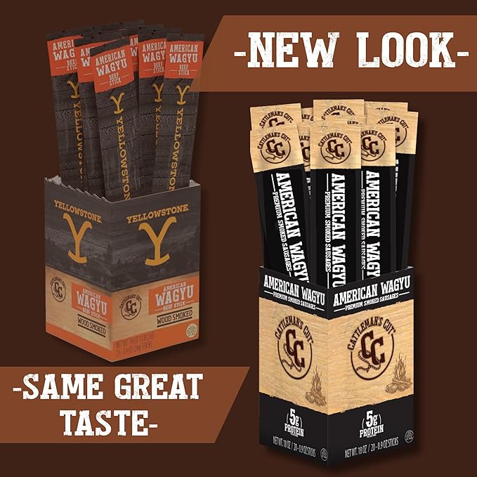 Cattleman's Cut American Wagyu Beef Sticks Premium Bulk Protein Snacks Keto Friendly Gluten Free Carnivore Travel Snack Individually Wrapped 0.9 Ounce Pack of 20