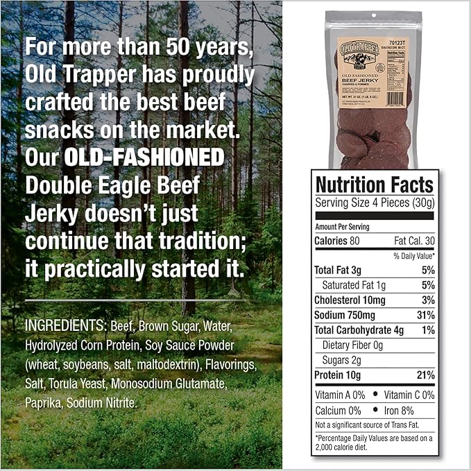 Old Trapper Double Eagle Beef Jerky Old-Fashioned Flavor 21 Ounce Package Delicious Jerky Snacks 10 Grams of Protein and 80 Calories per Serving (Pack of One)